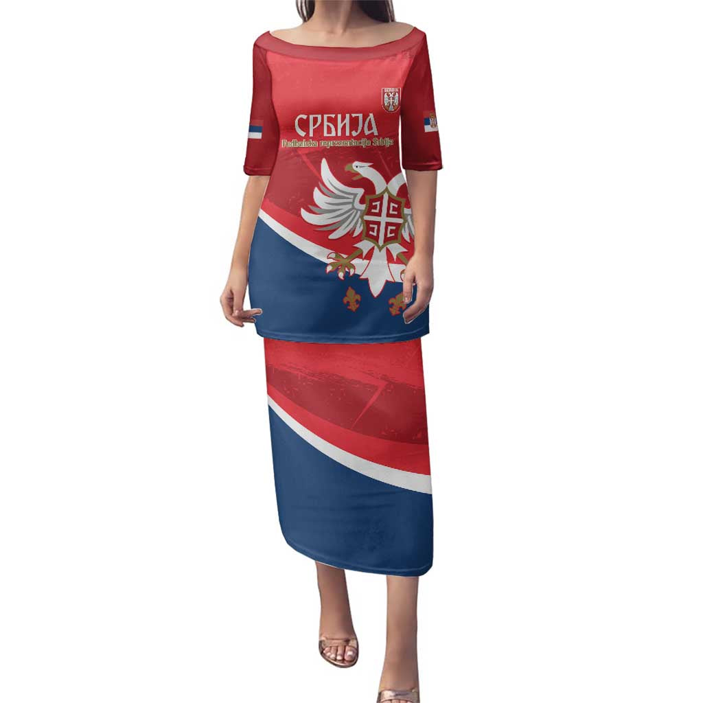 Custom Serbia Football Family Matching Puletasi and Hawaiian Shirt Come On Ealges Coat Of Arms Style