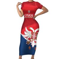 Custom Serbia Football Family Matching Short Sleeve Bodycon Dress and Hawaiian Shirt Come On Ealges Coat Of Arms Style