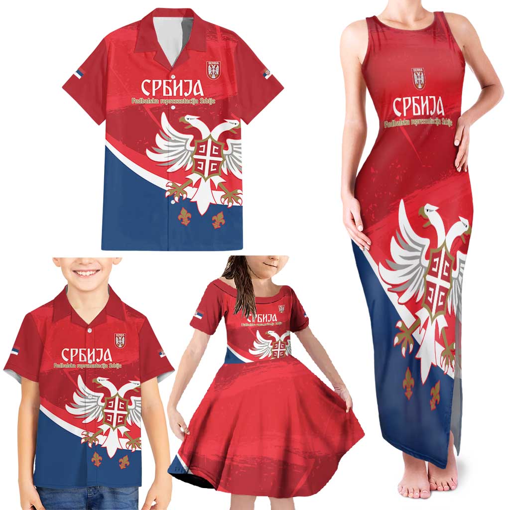 Custom Serbia Football Family Matching Tank Maxi Dress and Hawaiian Shirt Come On Ealges Coat Of Arms Style