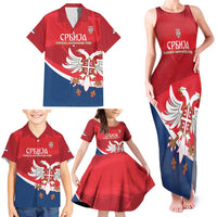 Custom Serbia Football Family Matching Tank Maxi Dress and Hawaiian Shirt Come On Ealges Coat Of Arms Style
