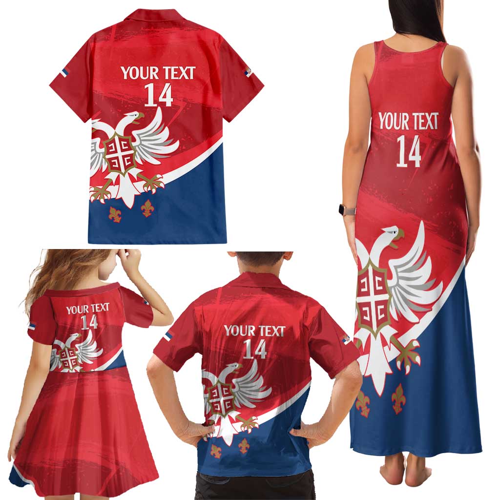 Custom Serbia Football Family Matching Tank Maxi Dress and Hawaiian Shirt Come On Ealges Coat Of Arms Style