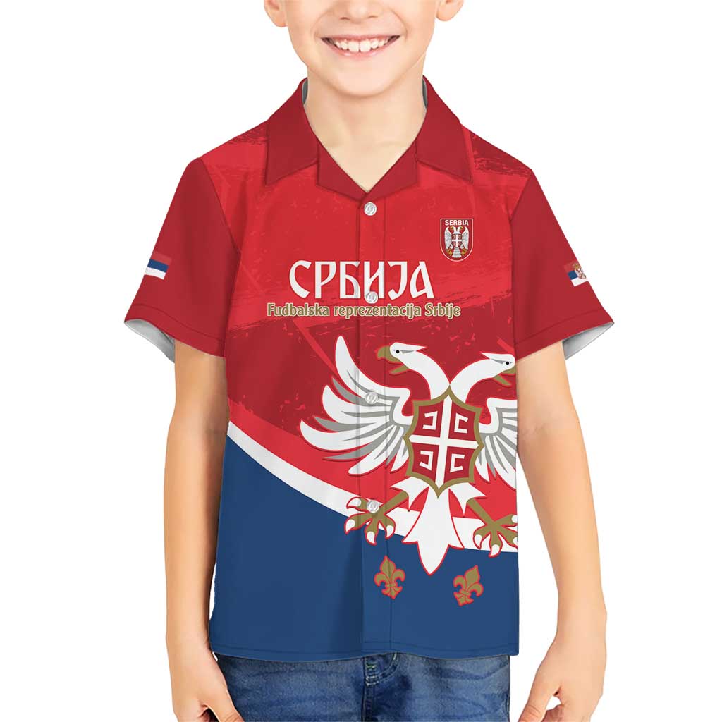 Custom Serbia Football Kid Hawaiian Shirt Come On Ealges Coat Of Arms Style