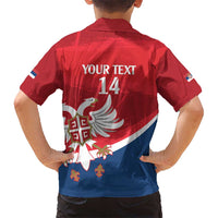 Custom Serbia Football Kid Hawaiian Shirt Come On Ealges Coat Of Arms Style