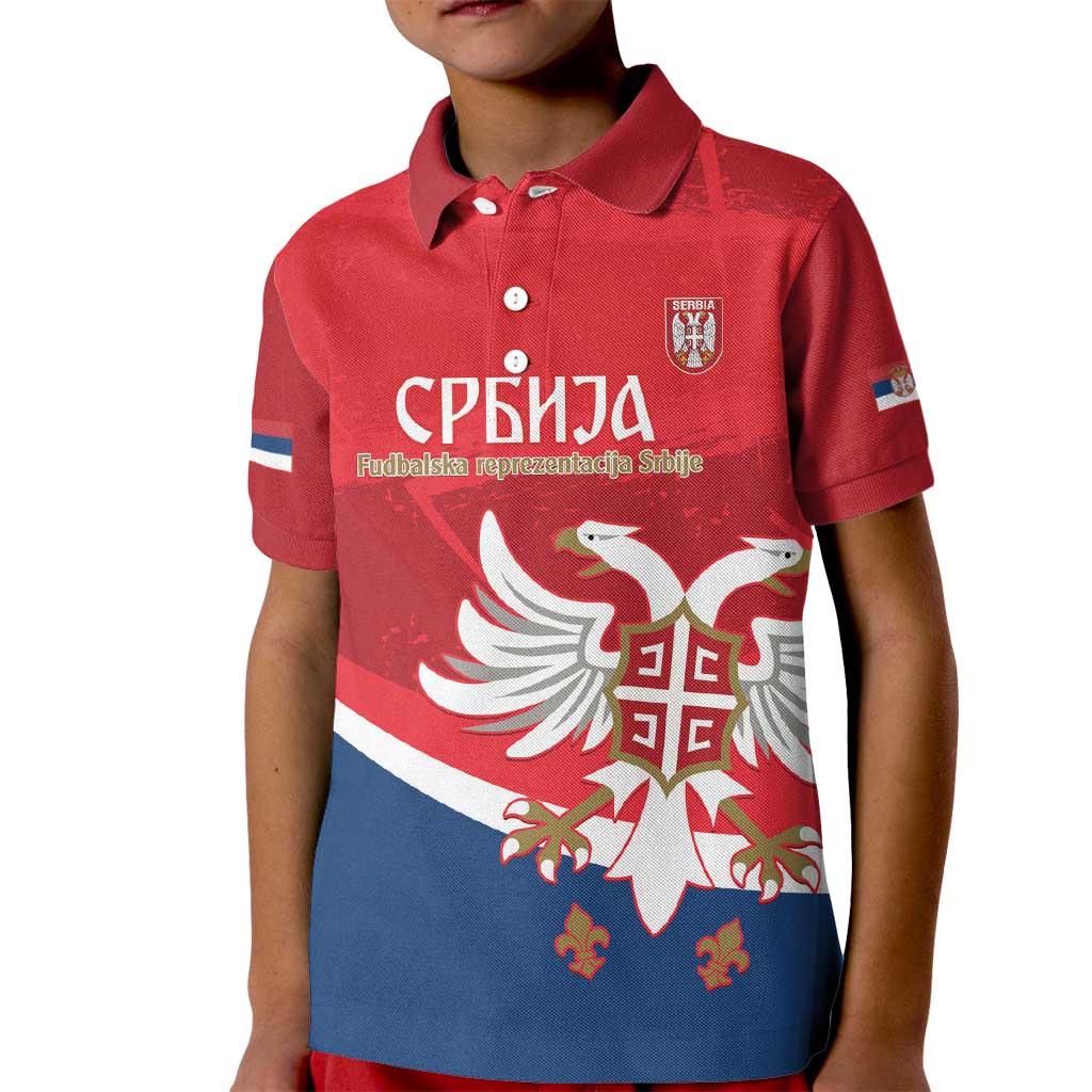 Custom Serbia Football Kid Polo Shirt Come On Ealges Coat Of Arms Style