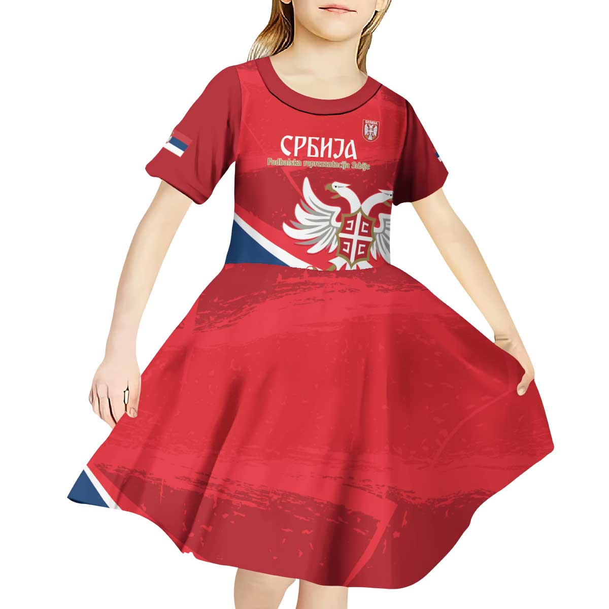 Custom Serbia Football Kid Short Sleeve Dress Come On Ealges Coat Of Arms Style