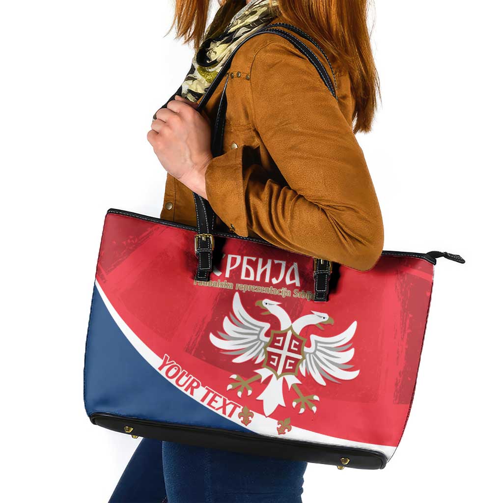 Custom Serbia Football Leather Tote Bag Come On Ealges Coat Of Arms Style