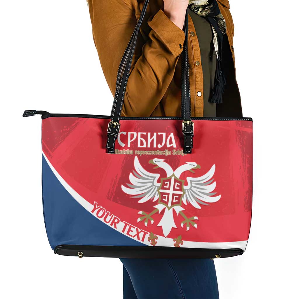 Custom Serbia Football Leather Tote Bag Come On Ealges Coat Of Arms Style