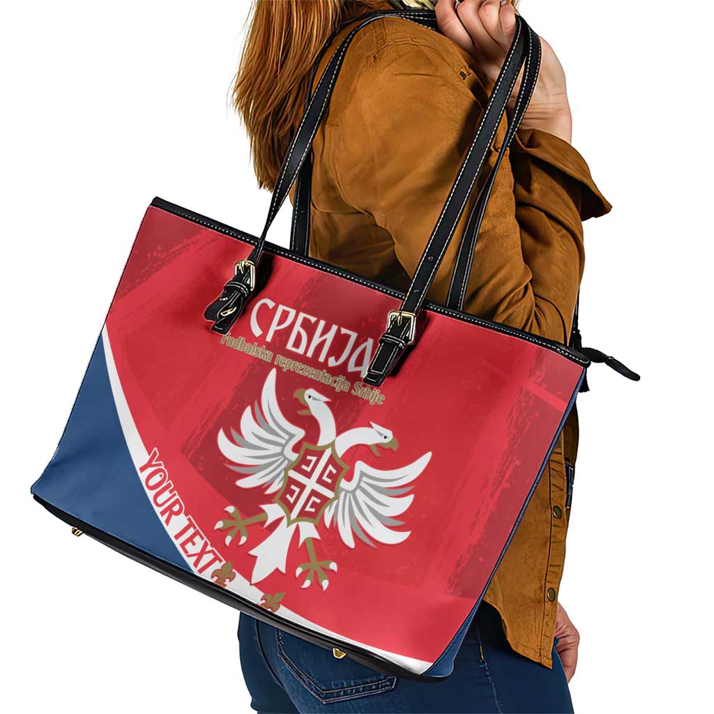 Custom Serbia Football Leather Tote Bag Come On Ealges Coat Of Arms Style