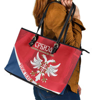 Custom Serbia Football Leather Tote Bag Come On Ealges Coat Of Arms Style