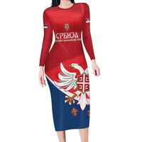 Custom Serbia Football Long Sleeve Bodycon Dress Come On Ealges Coat Of Arms Style