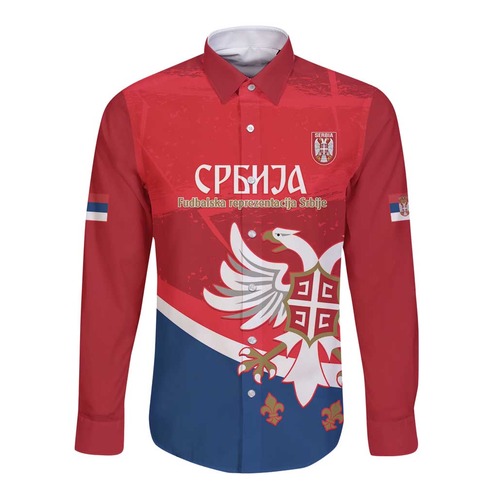 Custom Serbia Football Long Sleeve Button Shirt Come On Ealges Coat Of Arms Style