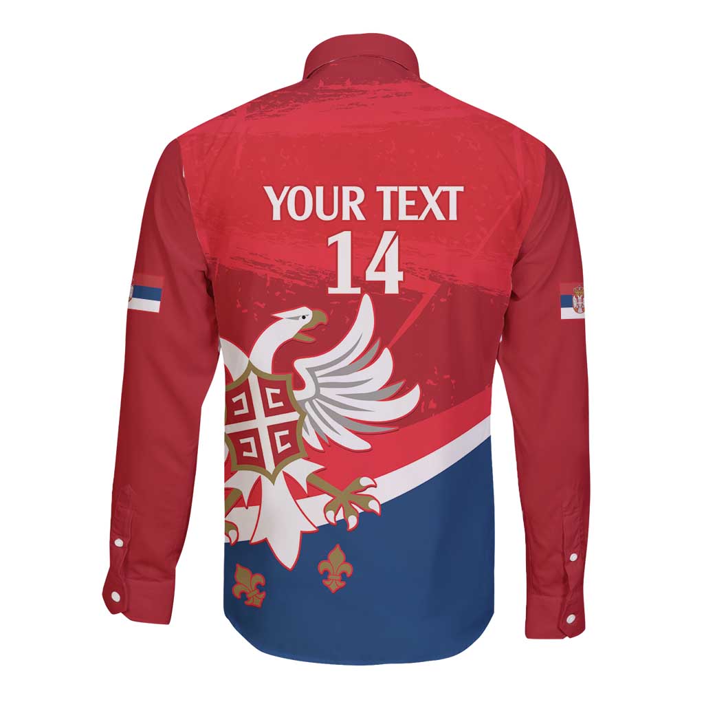 Custom Serbia Football Long Sleeve Button Shirt Come On Ealges Coat Of Arms Style