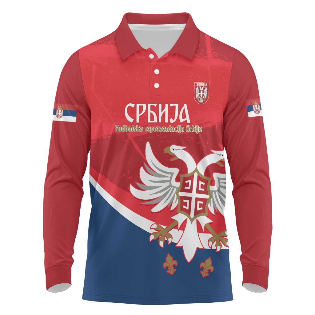 Custom Serbia Football Long Sleeve Polo Shirt Come On Ealges Coat Of Arms Style