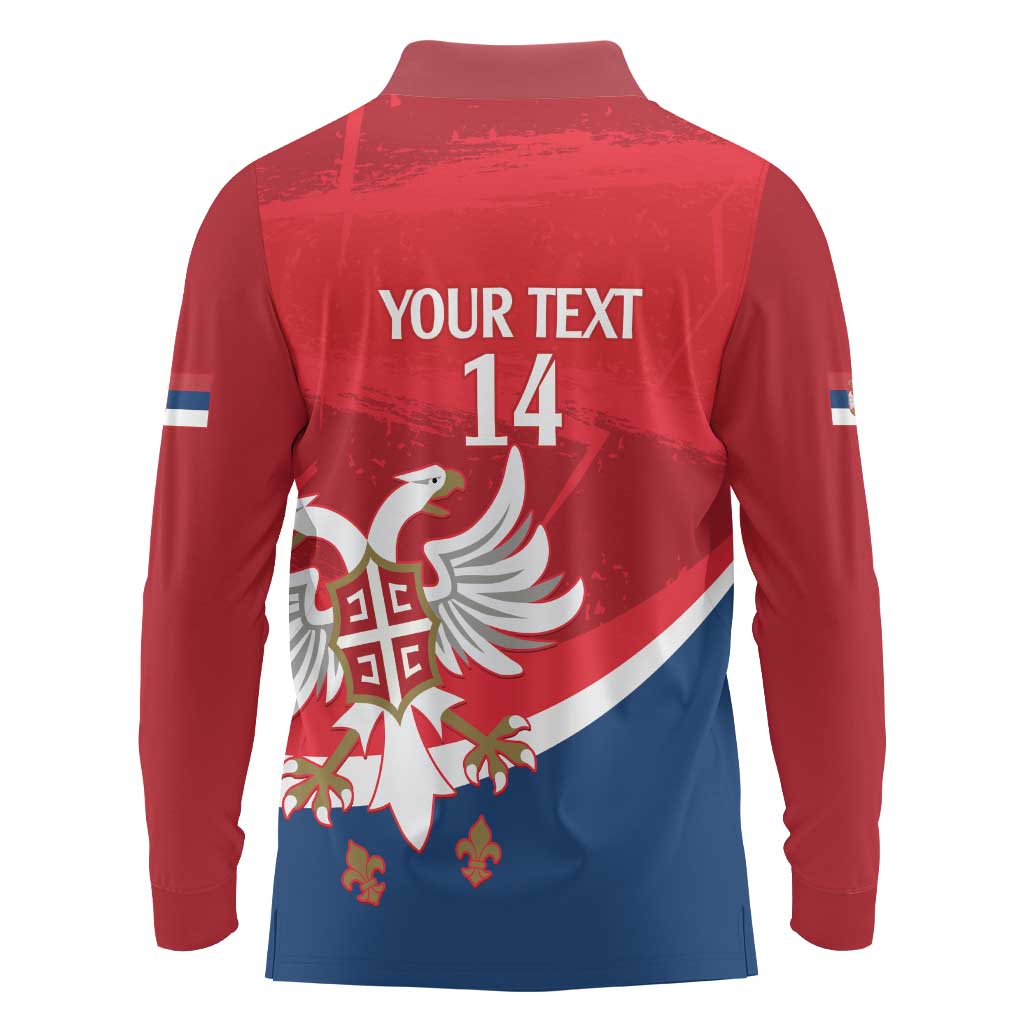 Custom Serbia Football Long Sleeve Polo Shirt Come On Ealges Coat Of Arms Style