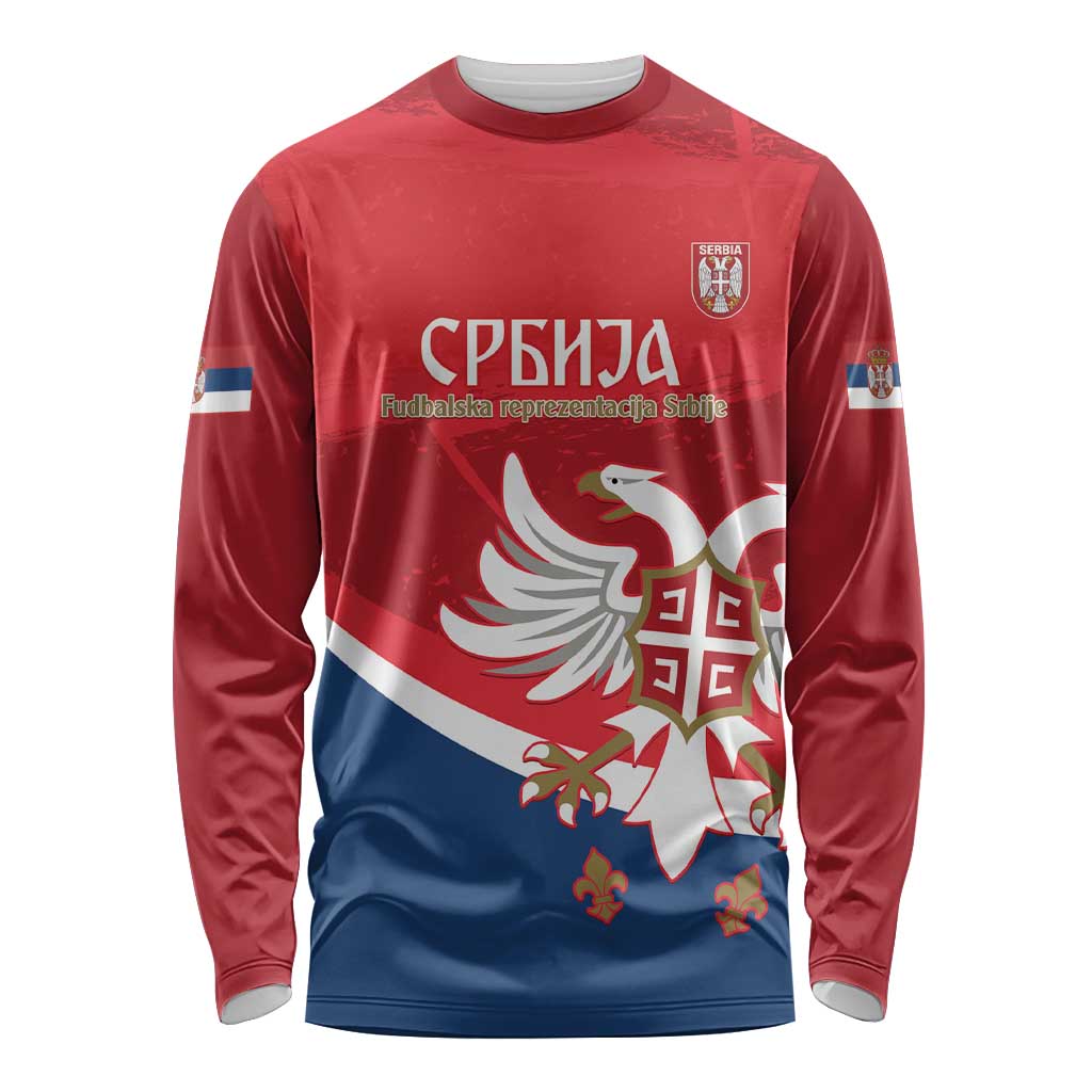 Custom Serbia Football Long Sleeve Shirt Come On Ealges Coat Of Arms Style