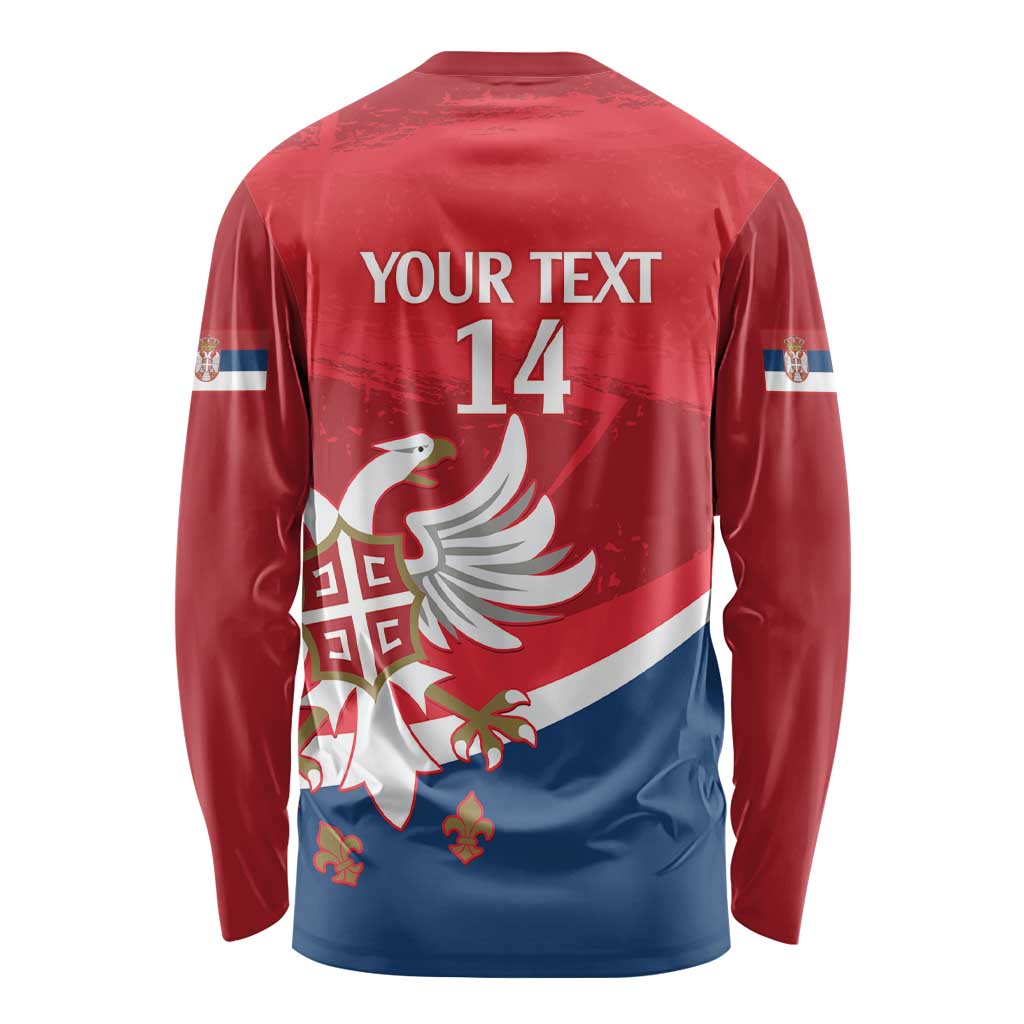 Custom Serbia Football Long Sleeve Shirt Come On Ealges Coat Of Arms Style
