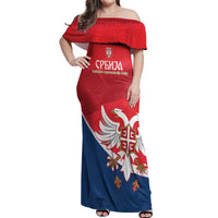 Custom Serbia Football Off Shoulder Maxi Dress Come On Ealges Coat Of Arms Style