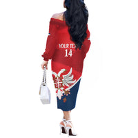 Custom Serbia Football Off The Shoulder Long Sleeve Dress Come On Ealges Coat Of Arms Style