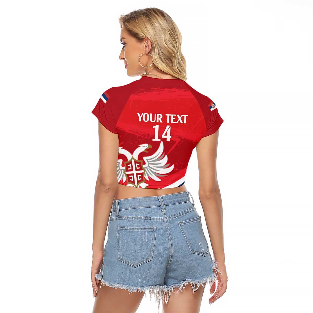 Custom Serbia Football Raglan Cropped T Shirt Come On Ealges Coat Of Arms Style