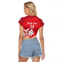 Custom Serbia Football Raglan Cropped T Shirt Come On Ealges Coat Of Arms Style