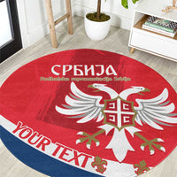 Custom Serbia Football Round Carpet Come On Ealges Coat Of Arms Style