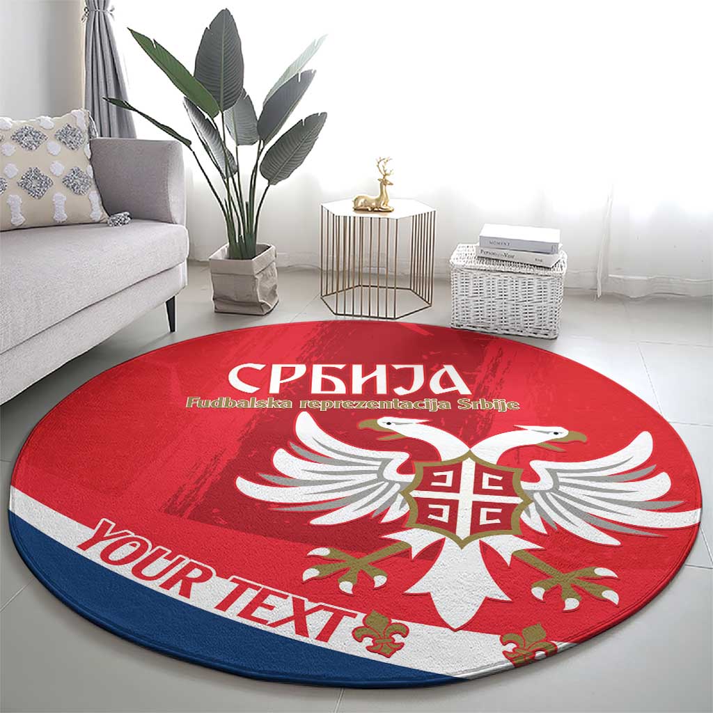 Custom Serbia Football Round Carpet Come On Ealges Coat Of Arms Style