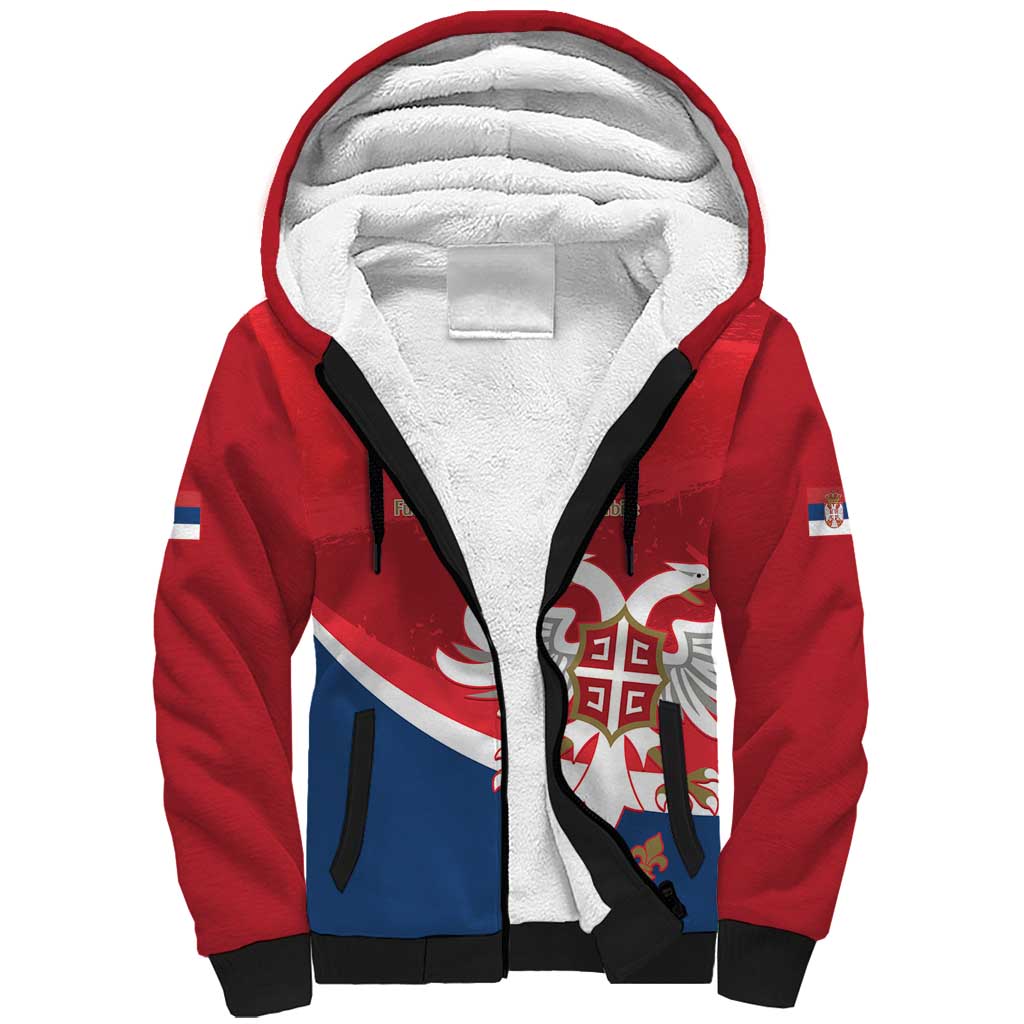 Custom Serbia Football Sherpa Hoodie Come On Ealges Coat Of Arms Style