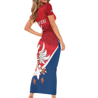 Custom Serbia Football Short Sleeve Bodycon Dress Come On Ealges Coat Of Arms Style