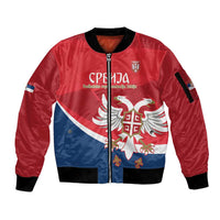 Custom Serbia Football Sleeve Zip Bomber Jacket Come On Ealges Coat Of Arms Style