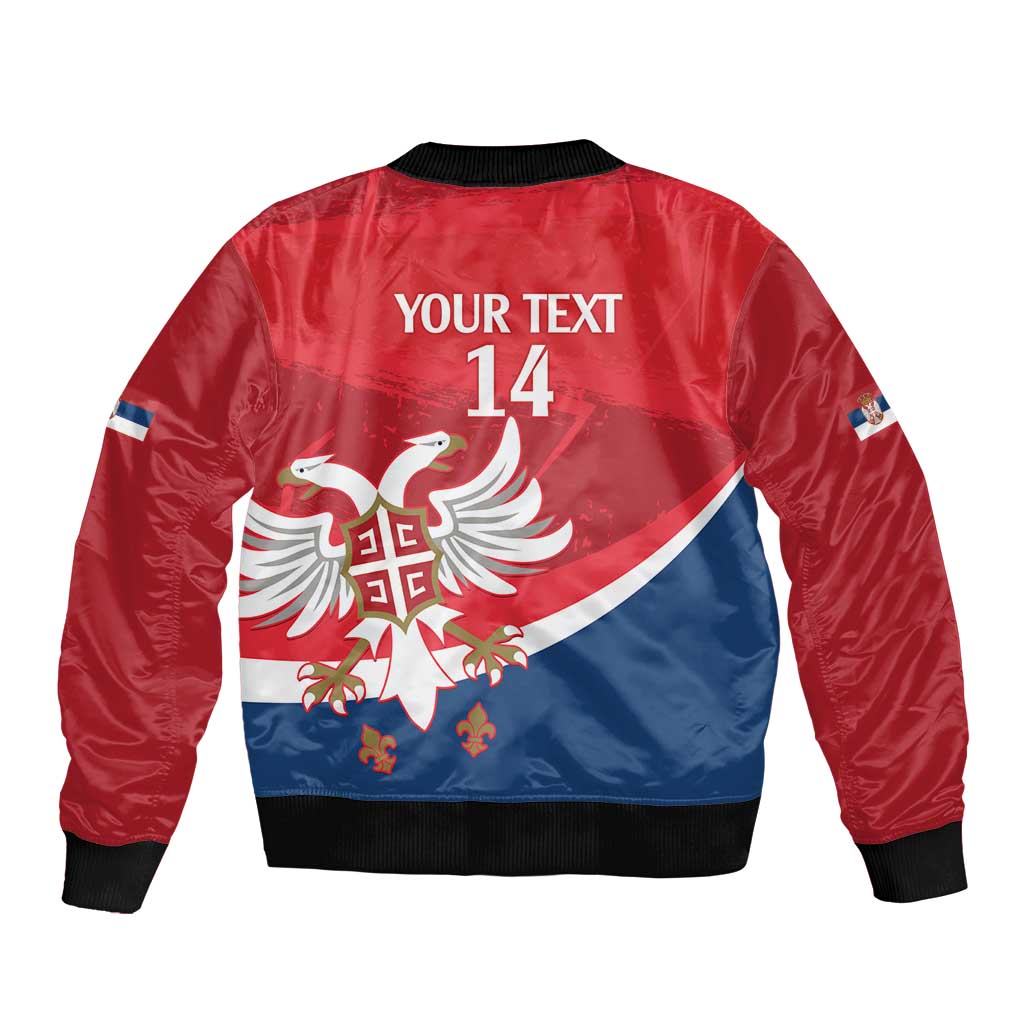 Custom Serbia Football Sleeve Zip Bomber Jacket Come On Ealges Coat Of Arms Style