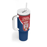 Custom Serbia Football Tumbler With Handle Come On Ealges Coat Of Arms Style