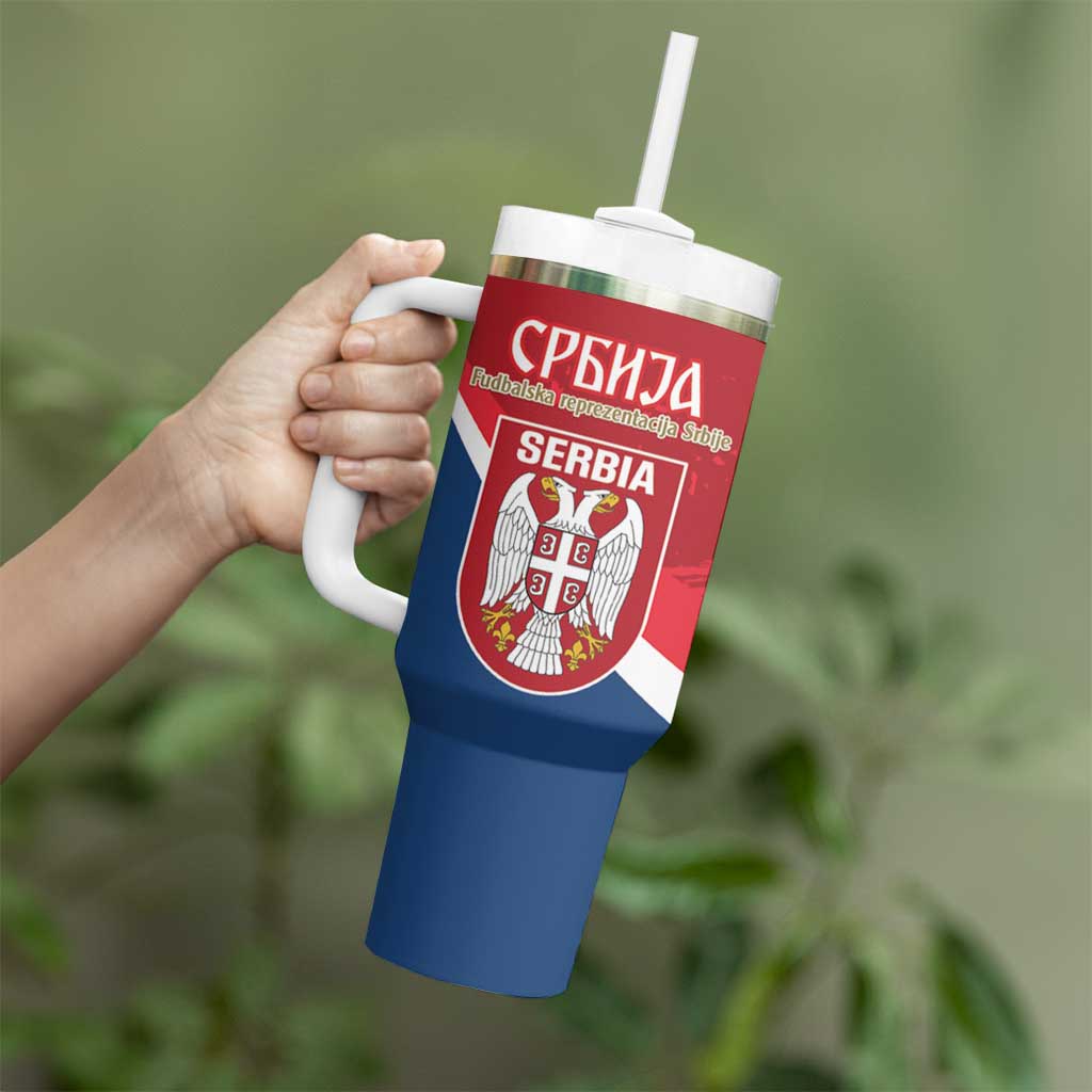 Custom Serbia Football Tumbler With Handle Come On Ealges Coat Of Arms Style