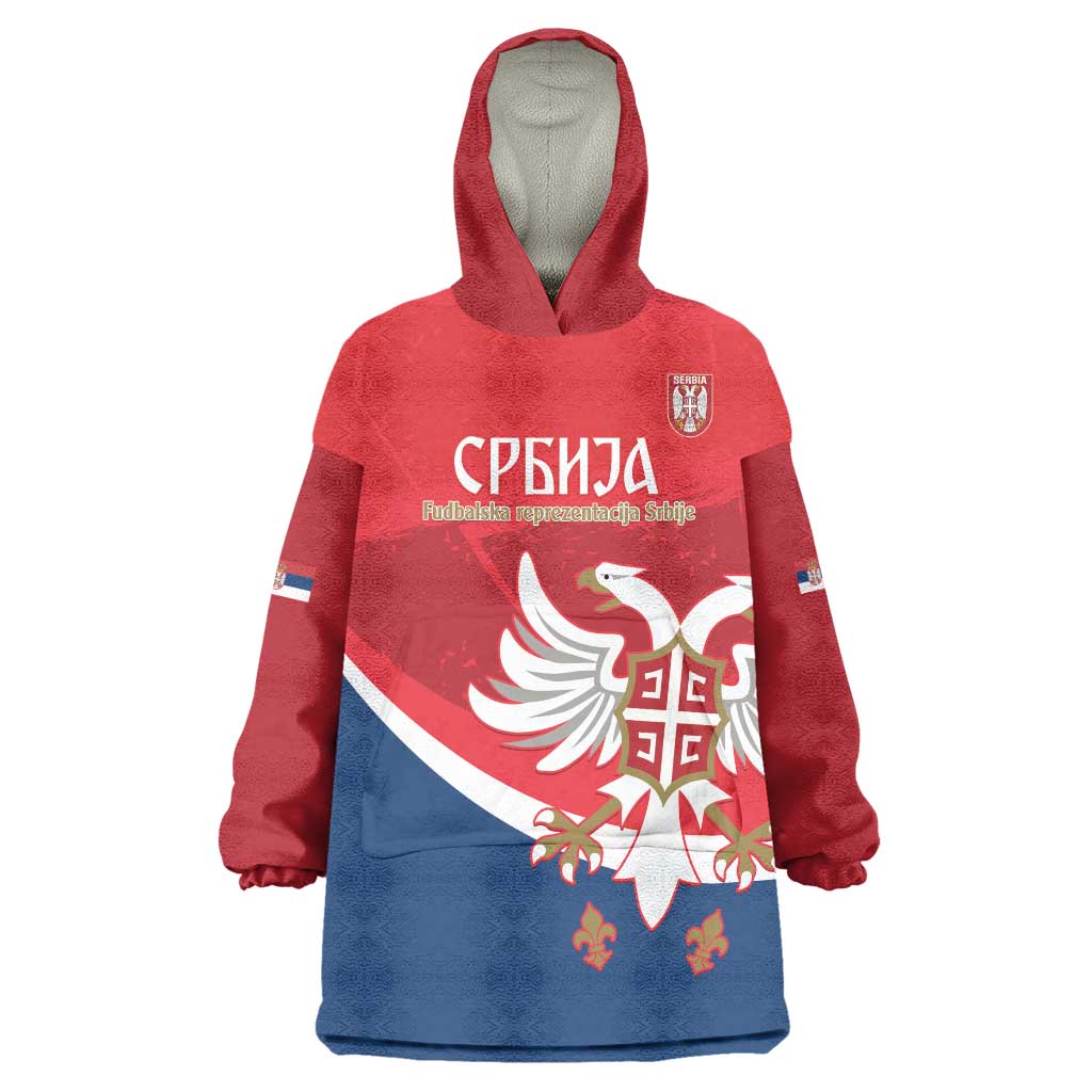 Custom Serbia Football Wearable Blanket Hoodie Come On Ealges Coat Of Arms Style