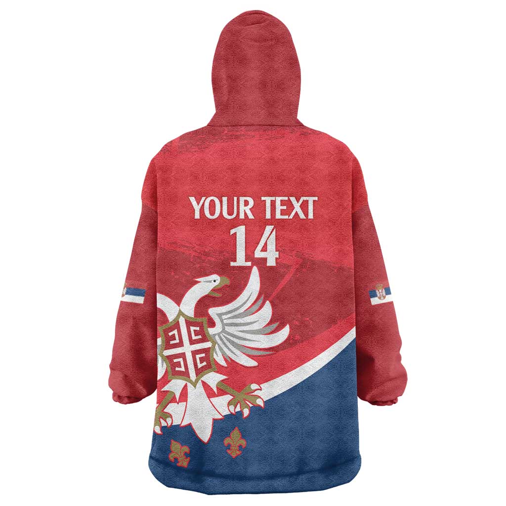 Custom Serbia Football Wearable Blanket Hoodie Come On Ealges Coat Of Arms Style