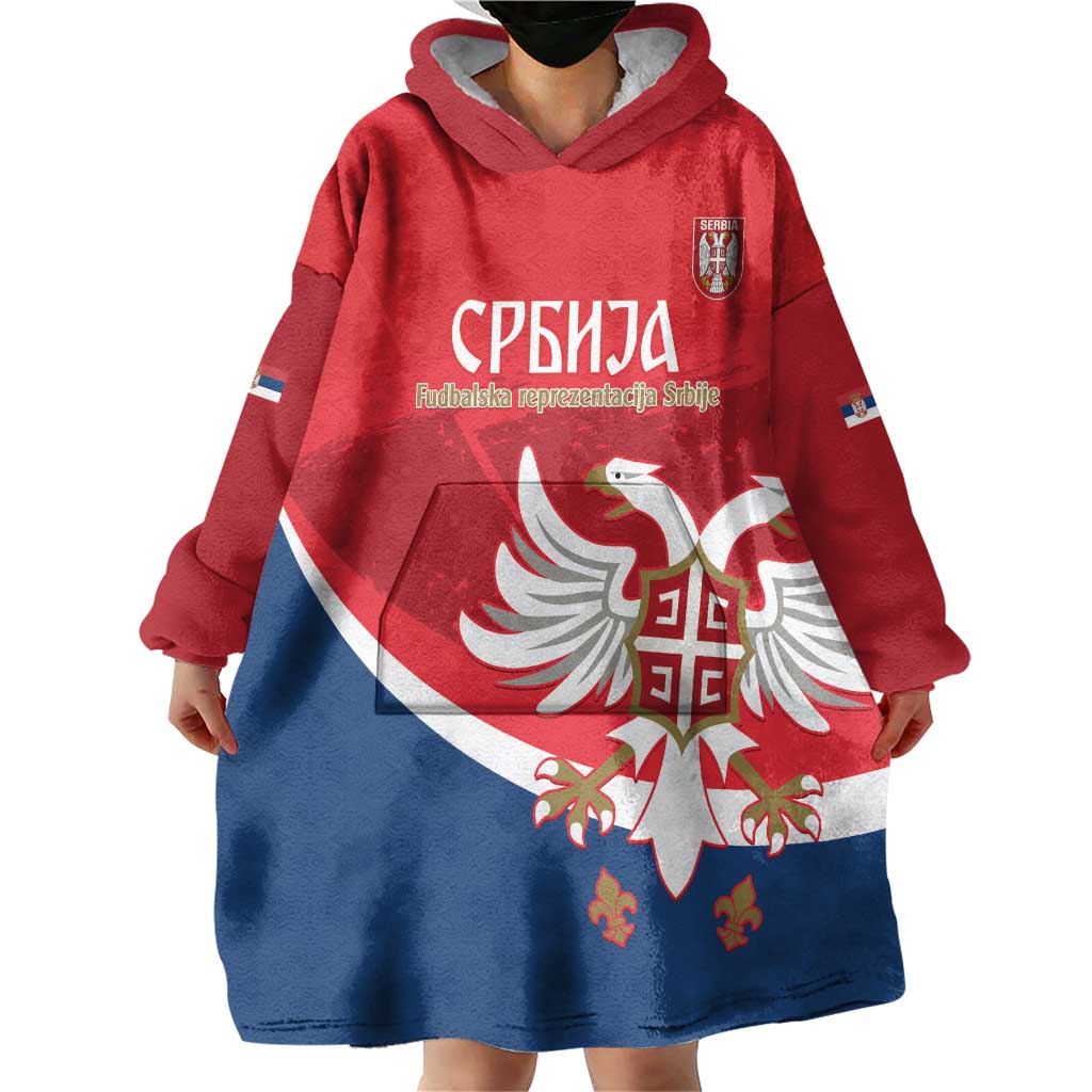 Custom Serbia Football Wearable Blanket Hoodie Come On Ealges Coat Of Arms Style