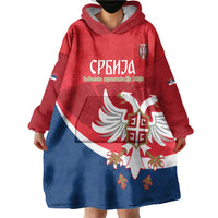 Custom Serbia Football Wearable Blanket Hoodie Come On Ealges Coat Of Arms Style