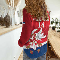 Custom Serbia Football Women Casual Shirt Come On Ealges Coat Of Arms Style