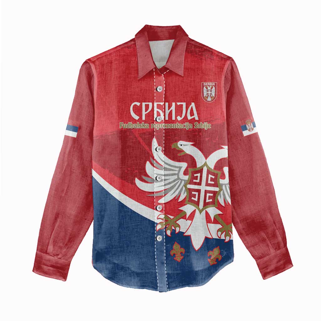 Custom Serbia Football Women Casual Shirt Come On Ealges Coat Of Arms Style