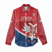 Custom Serbia Football Women Casual Shirt Come On Ealges Coat Of Arms Style