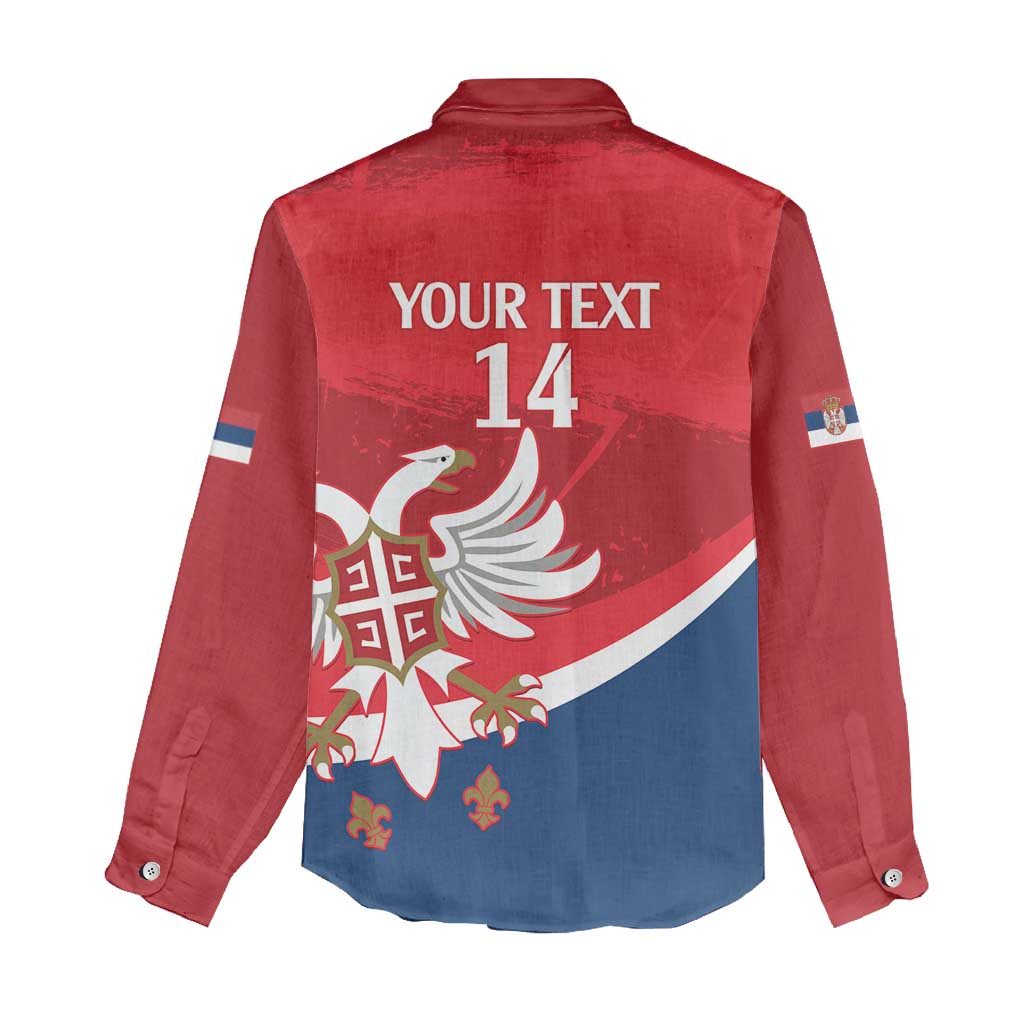 Custom Serbia Football Women Casual Shirt Come On Ealges Coat Of Arms Style
