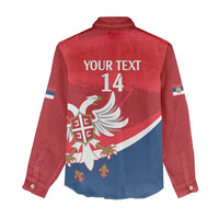 Custom Serbia Football Women Casual Shirt Come On Ealges Coat Of Arms Style