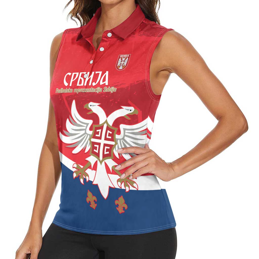Custom Serbia Football Women Sleeveless Polo Shirt Come On Ealges Coat Of Arms Style