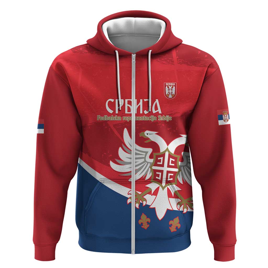 Custom Serbia Football Zip Hoodie Come On Ealges Coat Of Arms Style