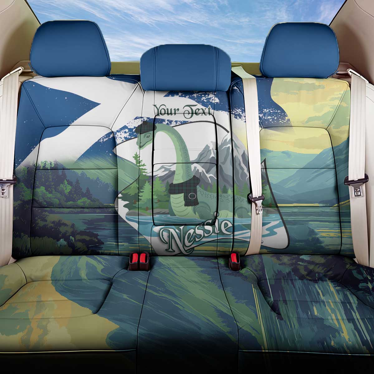 Personalised Nessie Scotland Back Car Seat Cover Scottish Folklore Loch Ness Monster