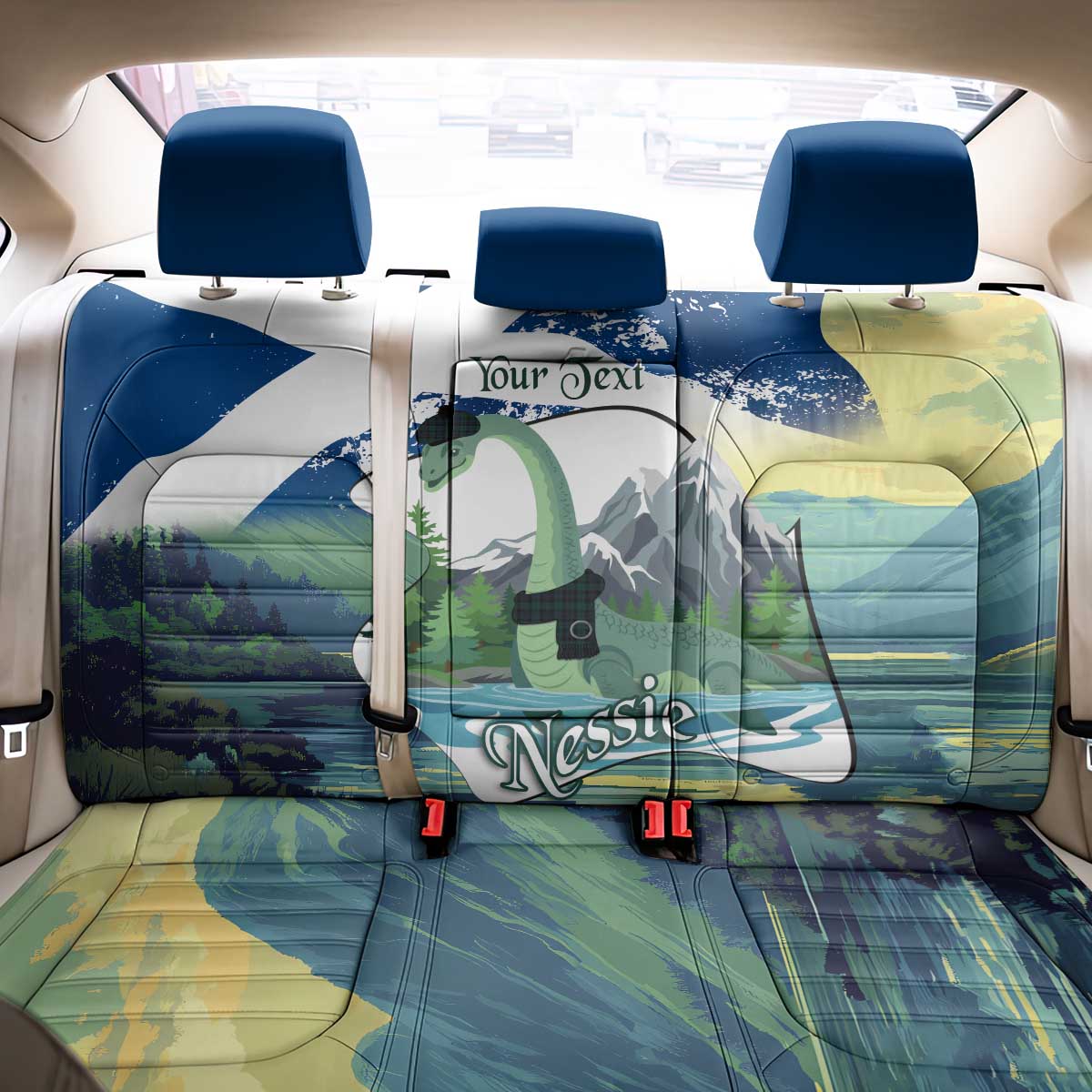Personalised Nessie Scotland Back Car Seat Cover Scottish Folklore Loch Ness Monster