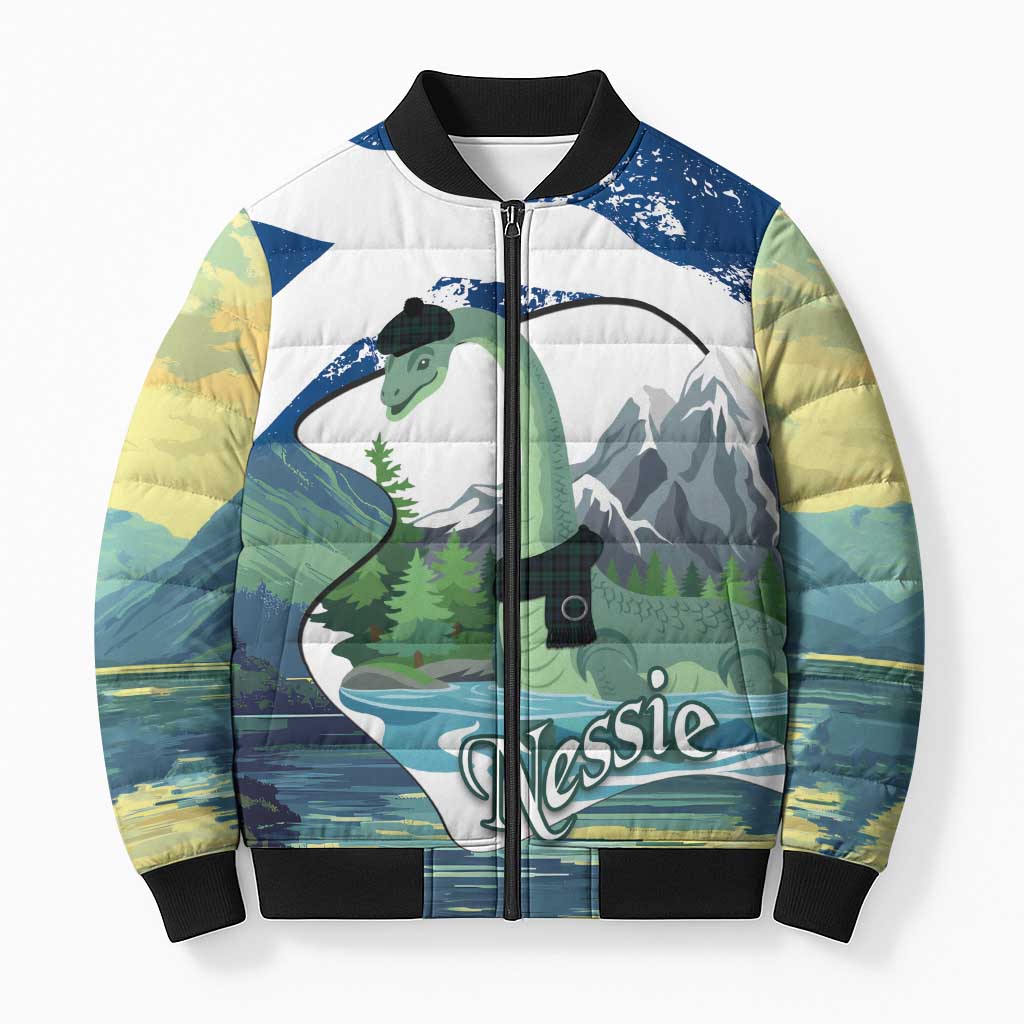 Personalised Nessie Scotland Bomber Puffer Jacket Scottish Folklore Loch Ness Monster