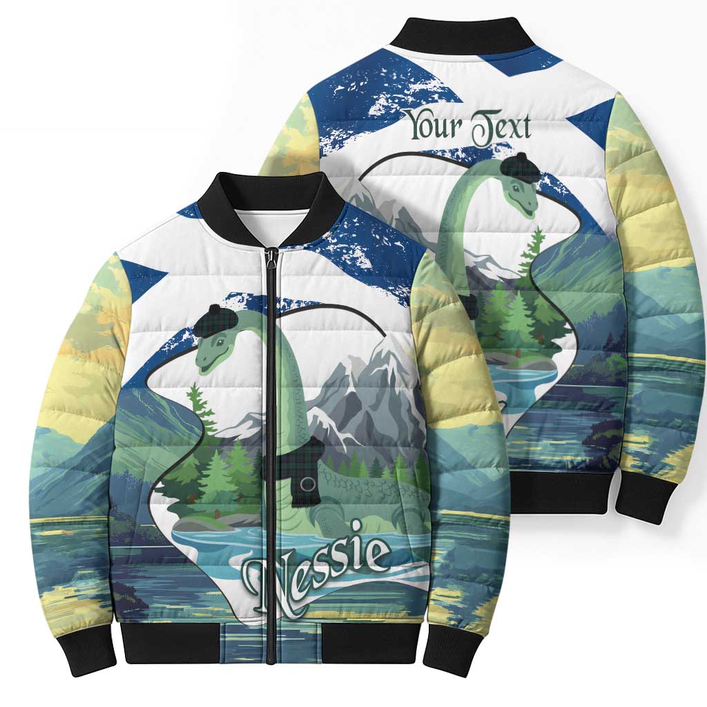 Personalised Nessie Scotland Bomber Puffer Jacket Scottish Folklore Loch Ness Monster
