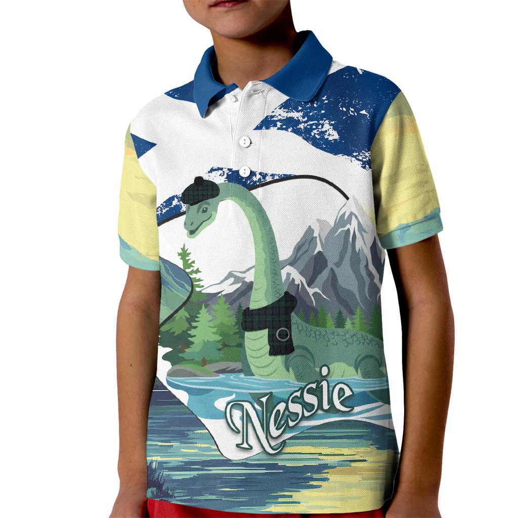 Personalised Nessie Scotland Kid Polo Shirt Scottish Folklore Loch Ness Monster
