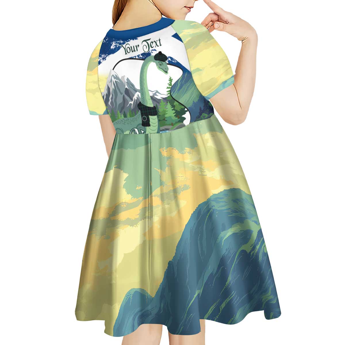 Personalised Nessie Scotland Kid Short Sleeve Dress Scottish Folklore Loch Ness Monster