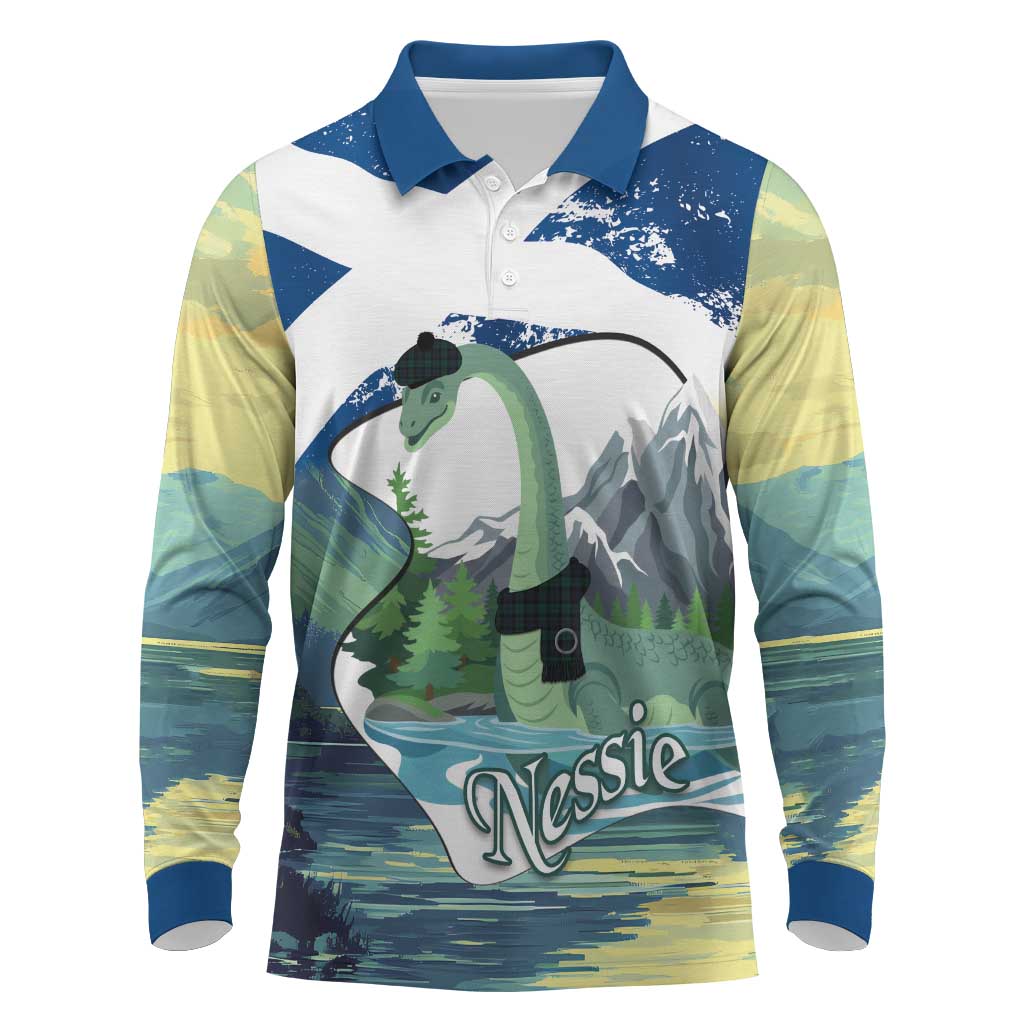 Personalised Nessie Scotland Long Sleeve Polo Shirt Scottish Folklore Loch Ness Monster